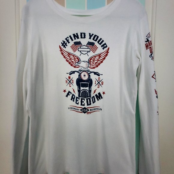 Harley Davidson Women's Long Sleeve White Tee Large - Picture 1 of 9
